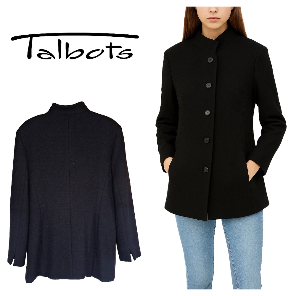 Talbots Black Wool Winter Coat Stand Collar
